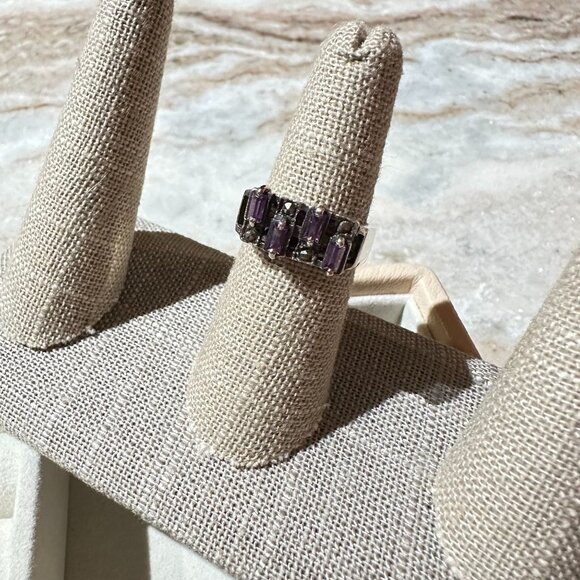 Estate Jewelry - Vintage Amethyst & Marcasite 925 Sterling Silver Ring Size 7 Art Deco